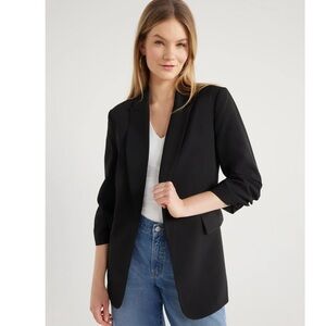 Scoop Women's Scrunch Sleeve Crepe Blazer with Buttons, Size L (12-14)